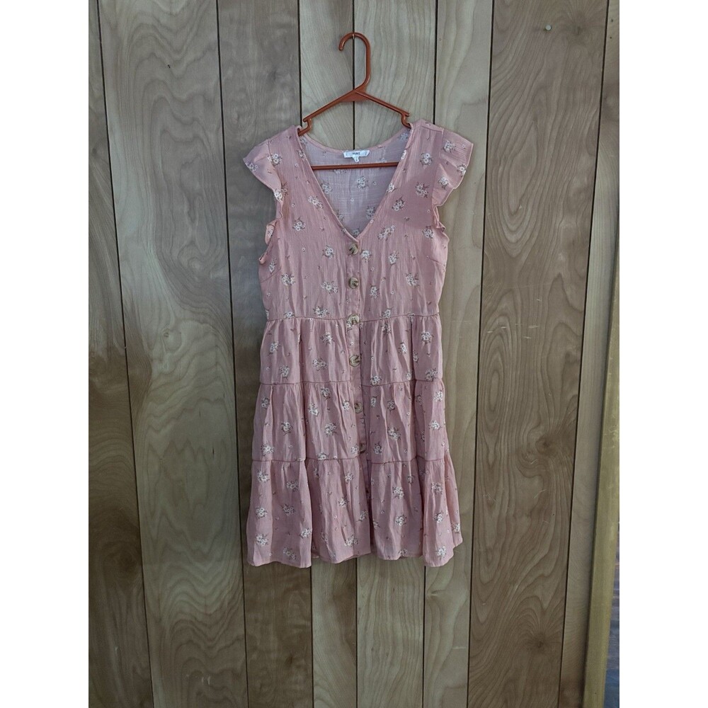 Mine pink floral babydoll mini dress with ruffled cap sleeves Size Small‎